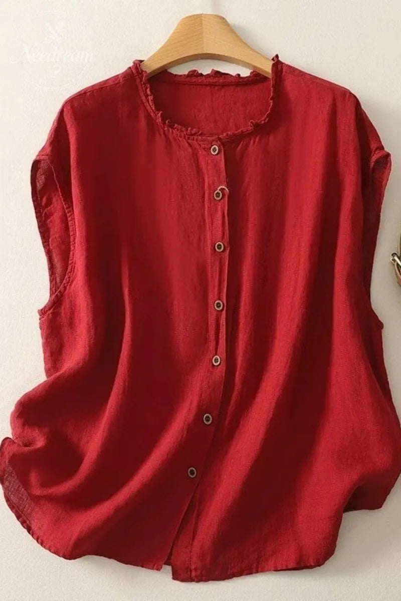 Cotton And Linen Lace Collar Button Cardigan Top