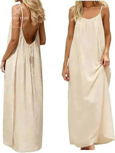 Women'S Solid-Color Camisole Loungewear, Elegant Sleeveless Maxi Dress