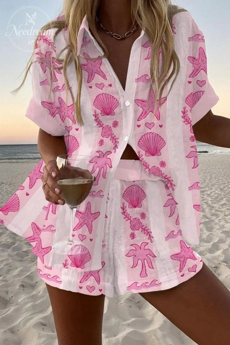 Floral Animal Print Shirt & Shorts Two-Piece Set