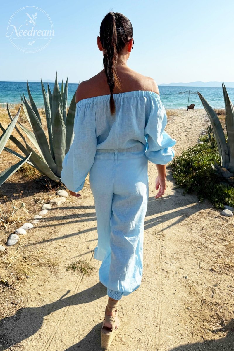 Off-Shoulder Linen Jumpsuit