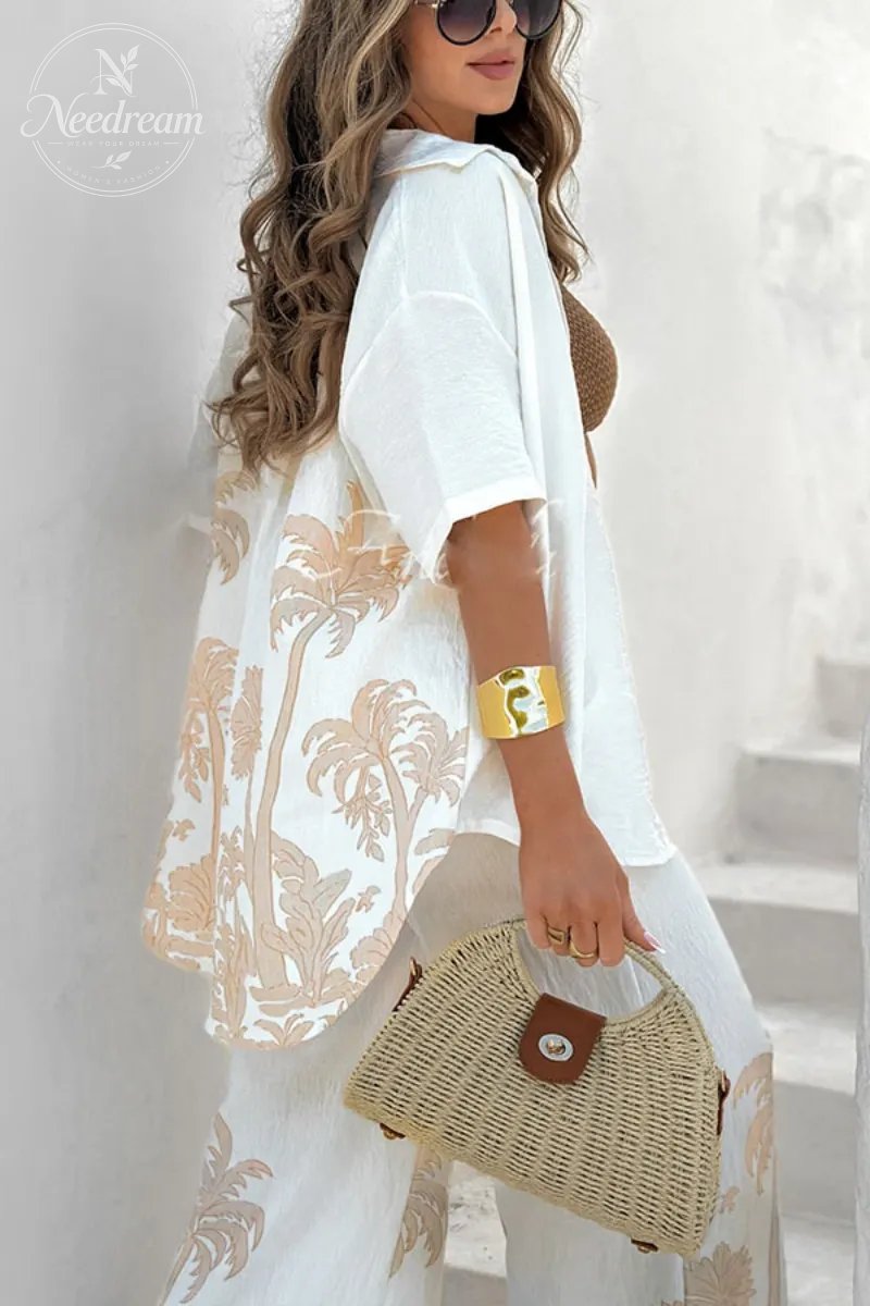 Summer Breeze Printed Linen Shirt and Pants Set