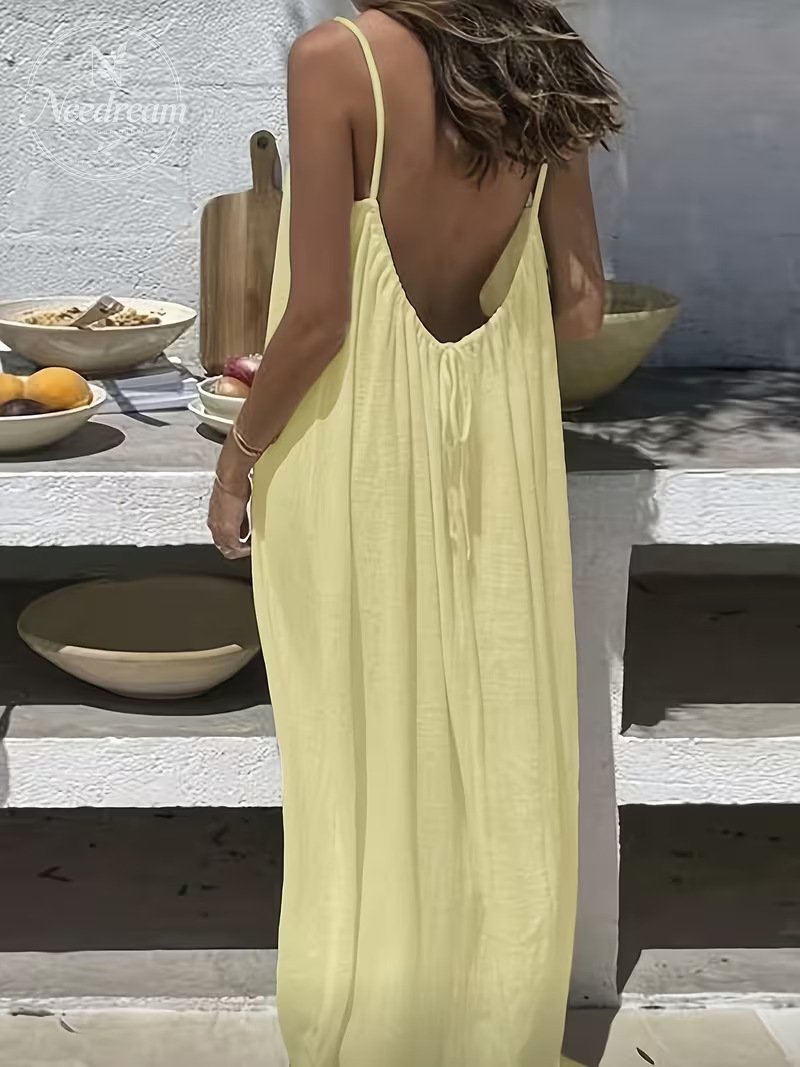 Women'S Solid-Color Camisole Loungewear, Elegant Sleeveless Maxi Dress