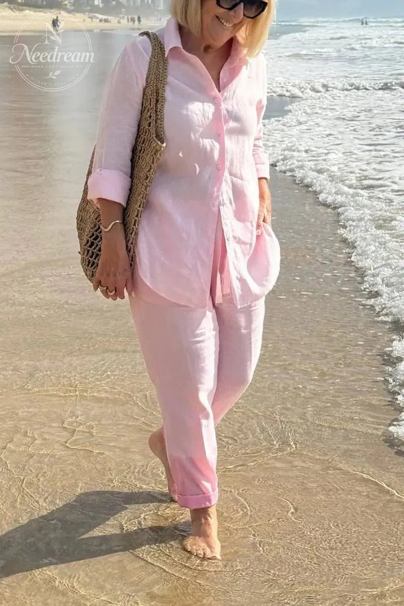 Martina - Linen-Cotton Shirt and Pants Set