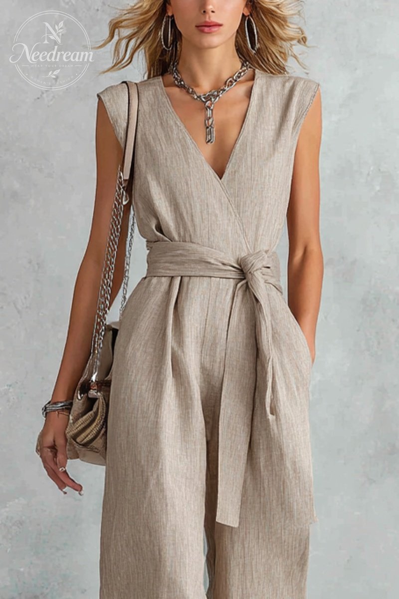 V-Neck Lace-Up Jumpsuit