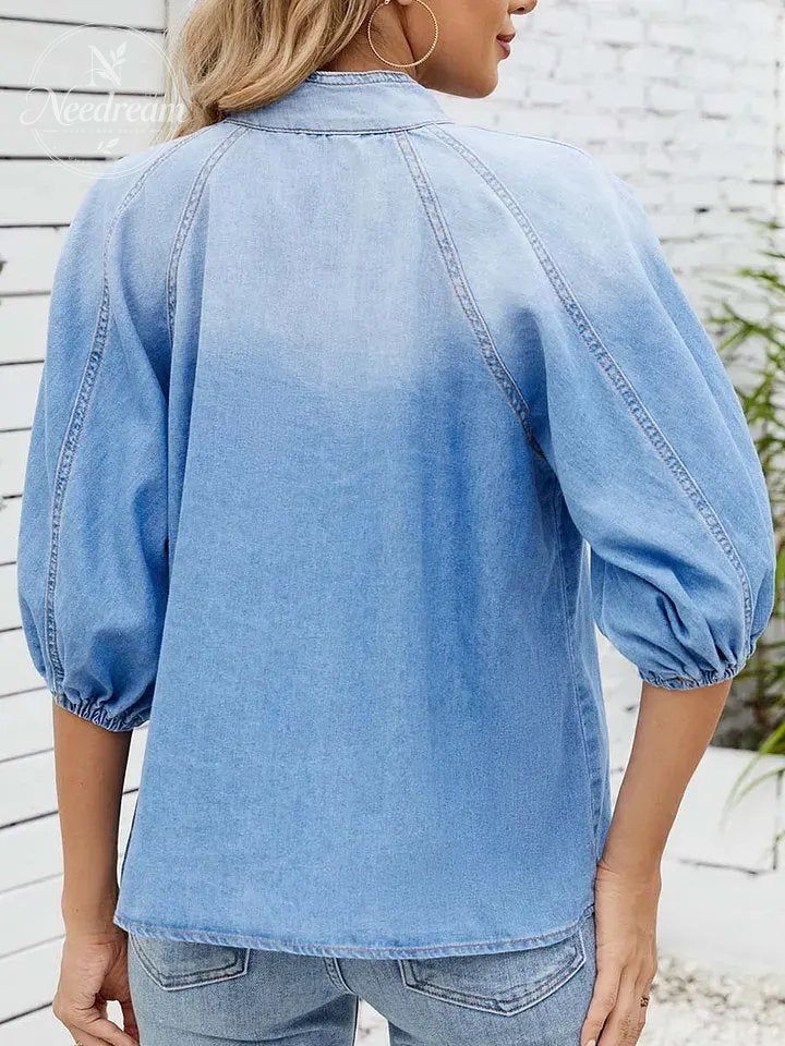 Women'S Bow Tie And Denim Shirt
