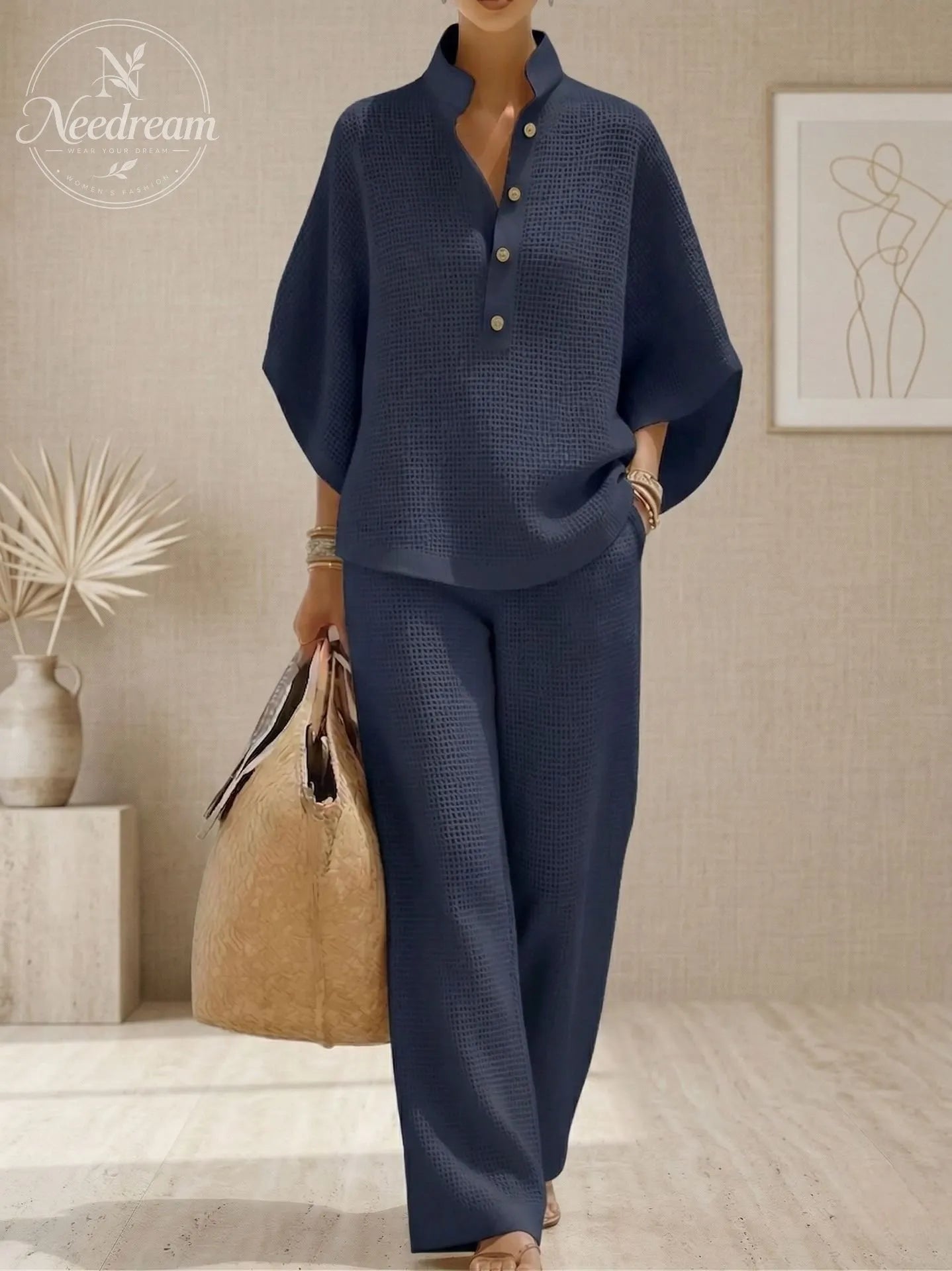 Plus Size Friendly Women's Waffle Two-Piece Set