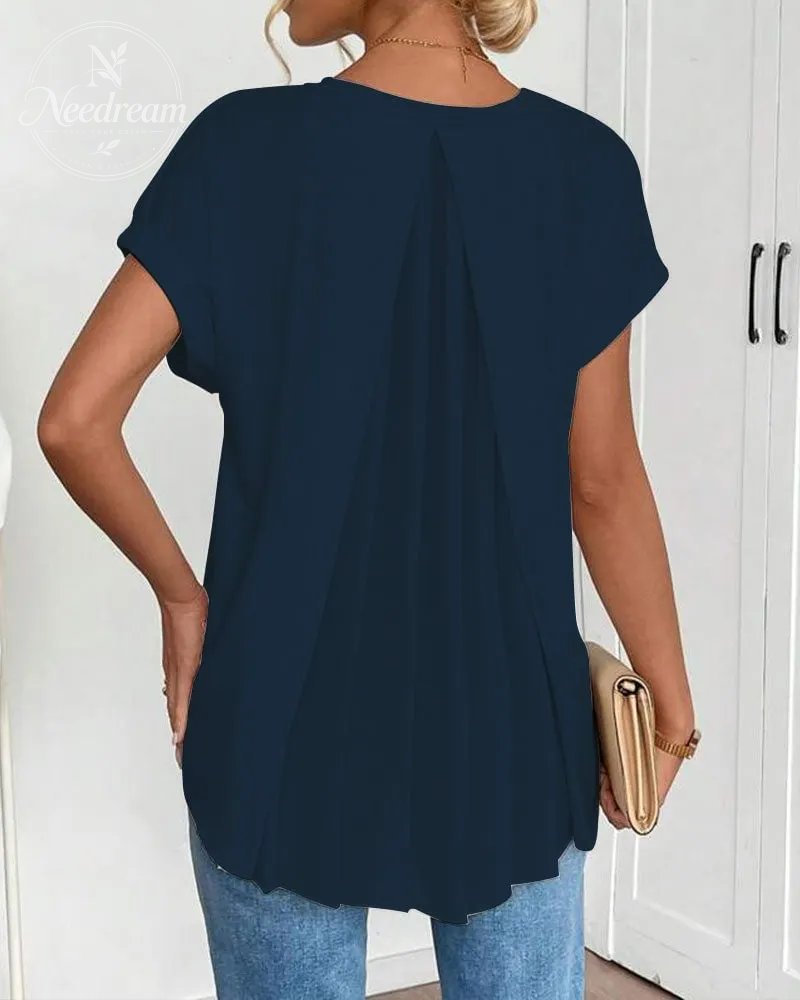 Flowy V-Neck Top With Pleats At The Back