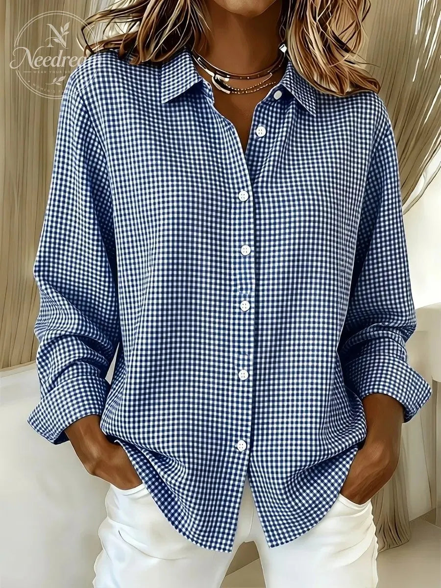 New Arrival🔥 Women's Casual Gingham Long Sleeve Button Down Shirt