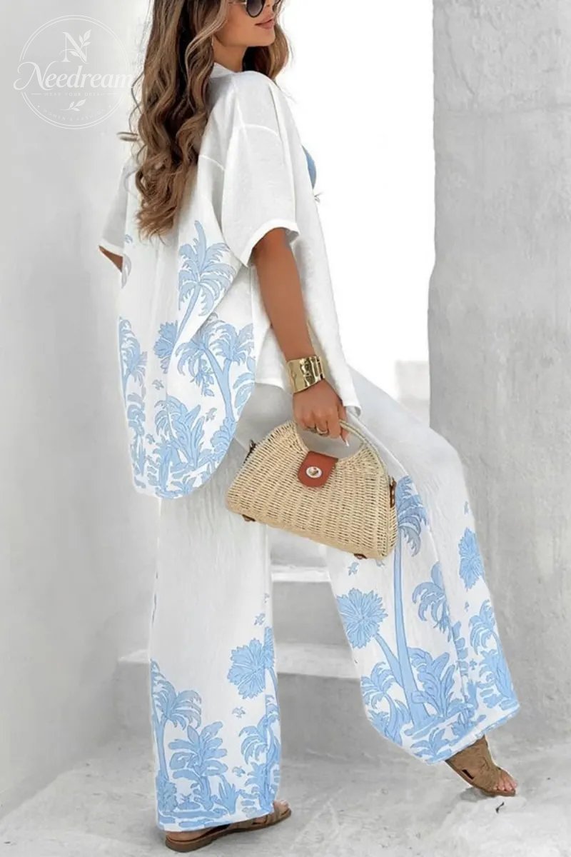Summer Breeze Printed Linen Shirt and Pants Set
