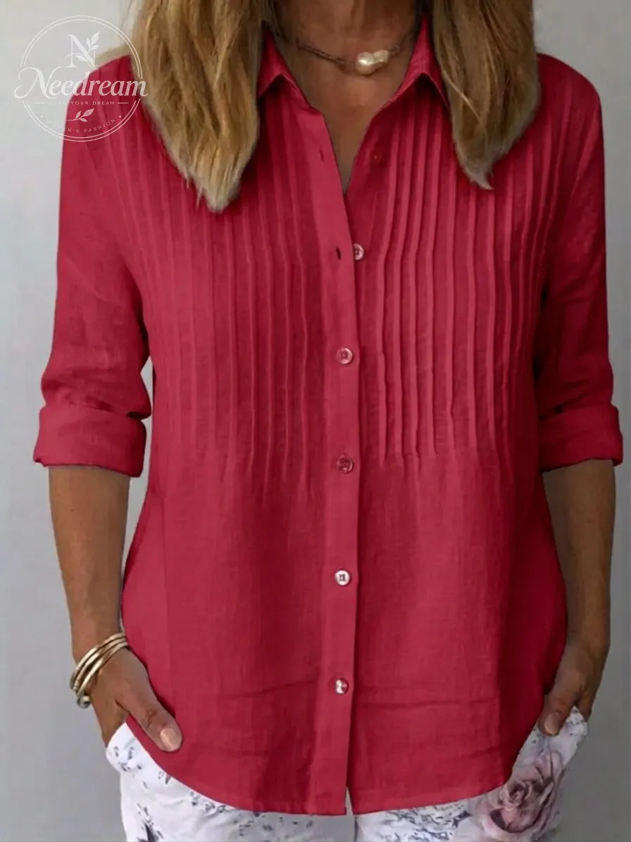 🔥CLEARANCE SALE🔥Women's Solid-color Casual Pleated Cotton-linen Shirt