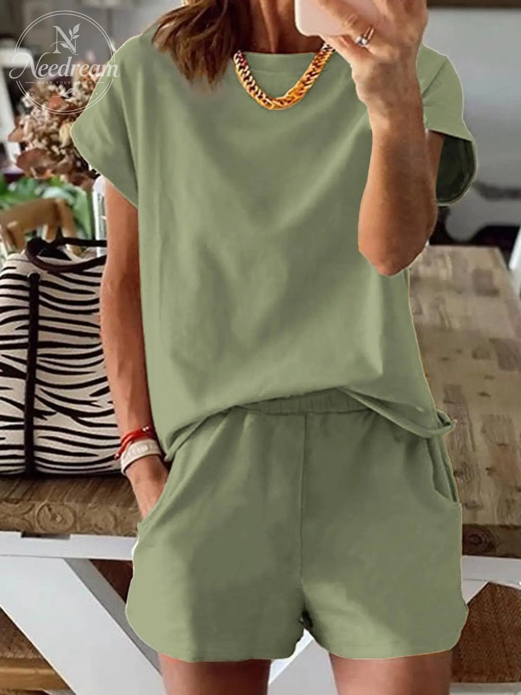 Women's Summer Short Sleeve Plain Set