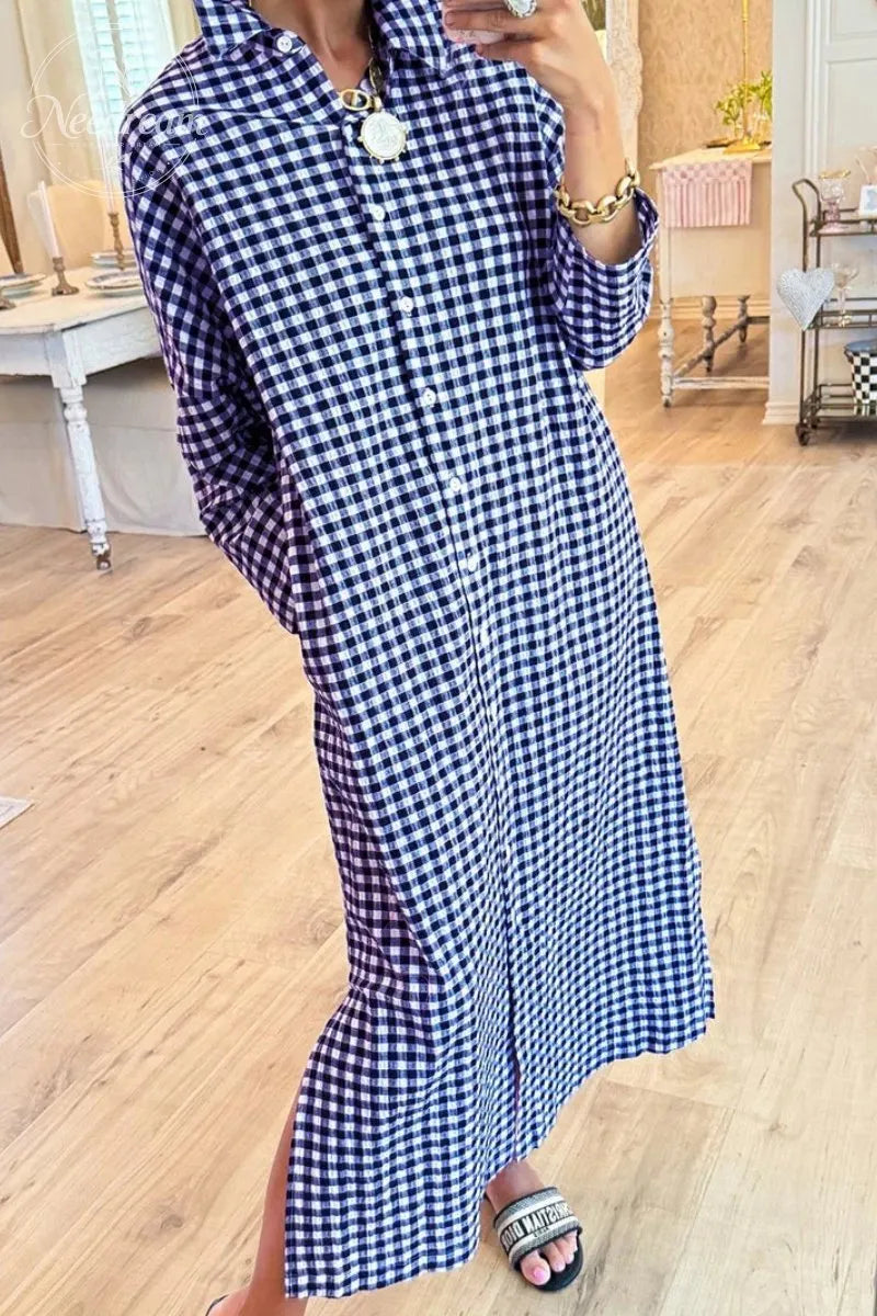 Seersucker Gingham Maxi Dress