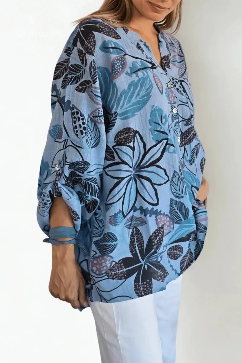 Printed And Leaf Pattern Cotton Shirt