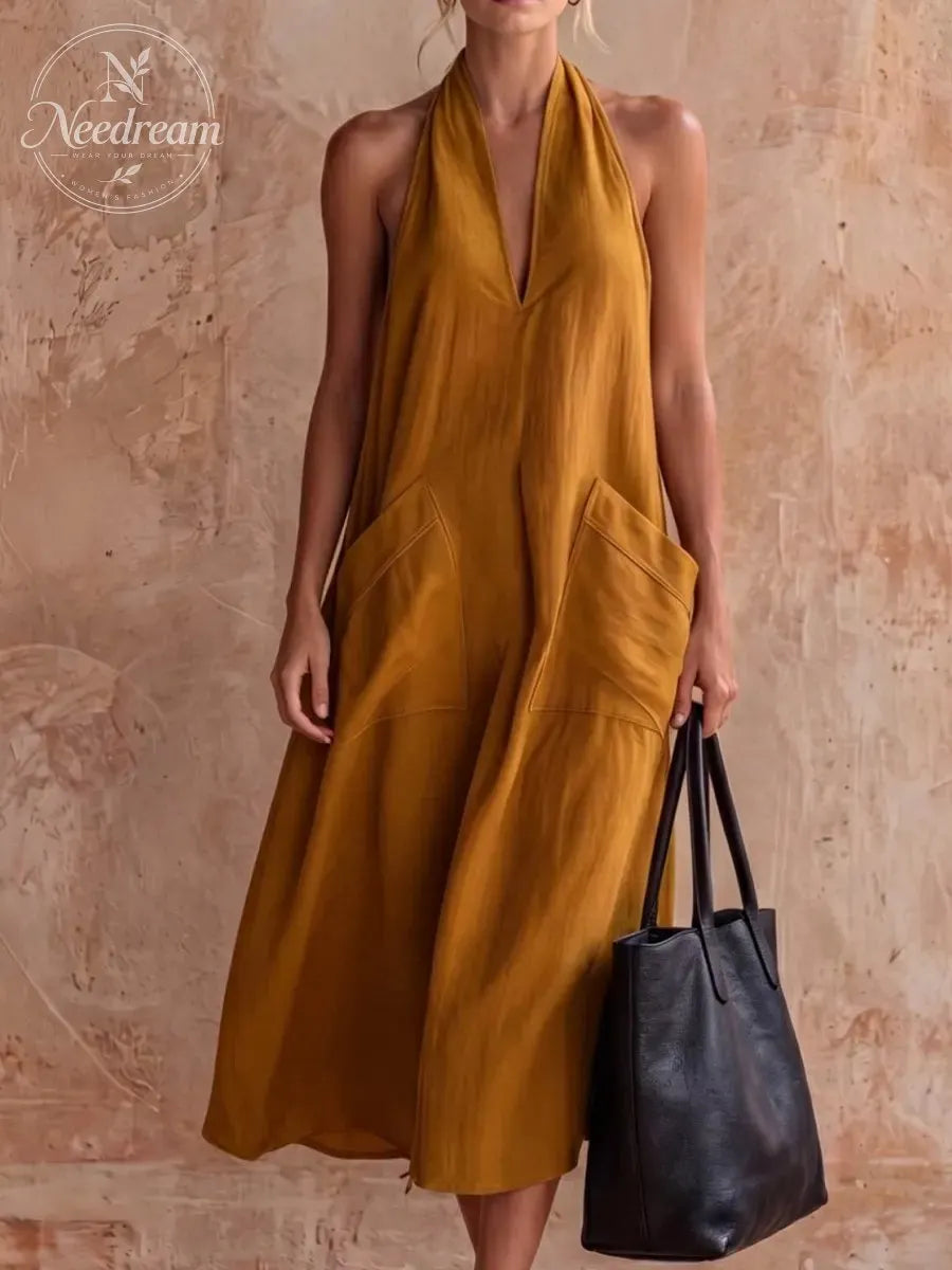 Women'S Fashion Halter V-Neck Dress