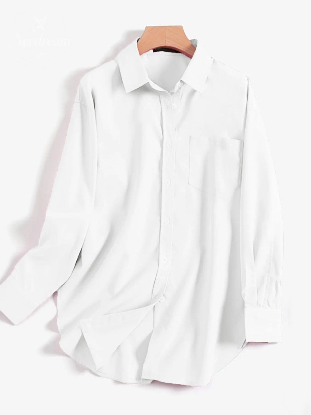 Women's Plain Button Front Drop Shoulder Shirt Blouse