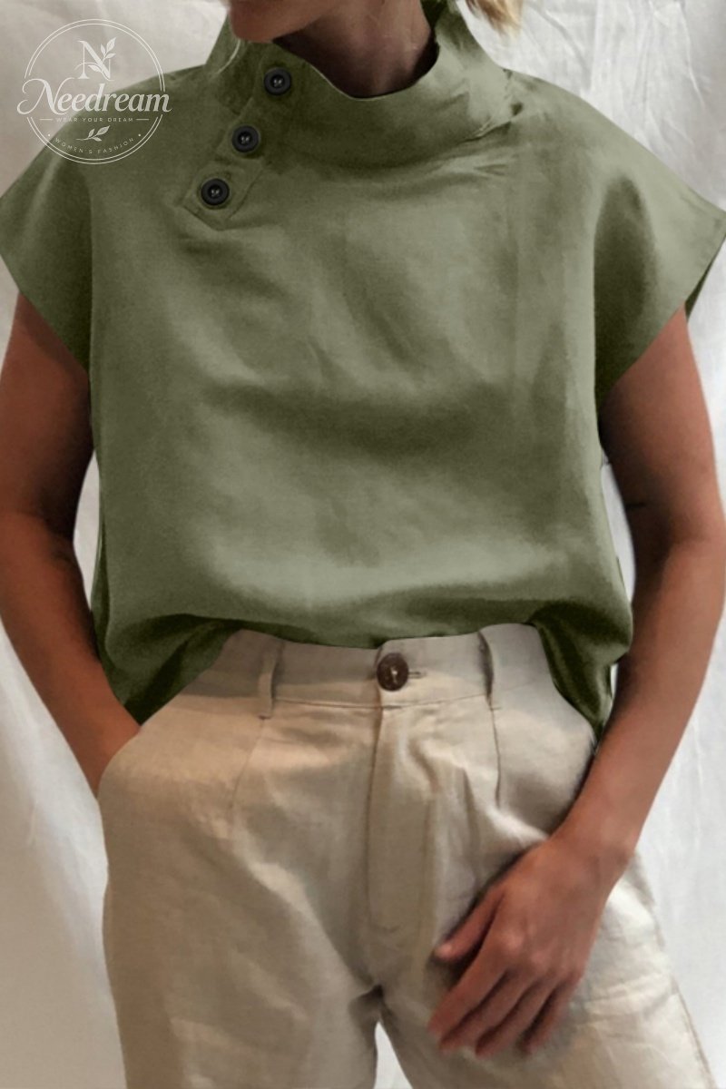 Womens Short Sleeve Breathable Turtleneck Blouse Casual Office Work Elegant Cotton Solid Shirt Tops