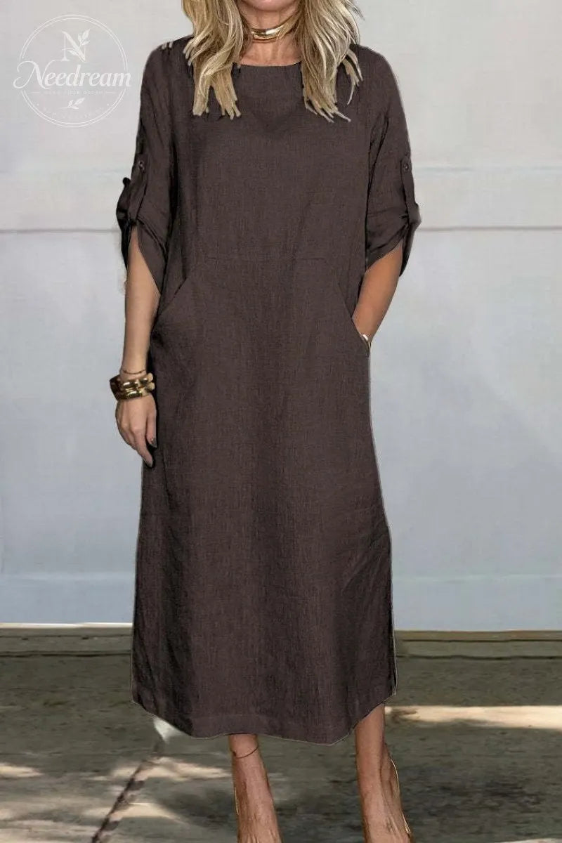 Linen Midi Dress With Pockets