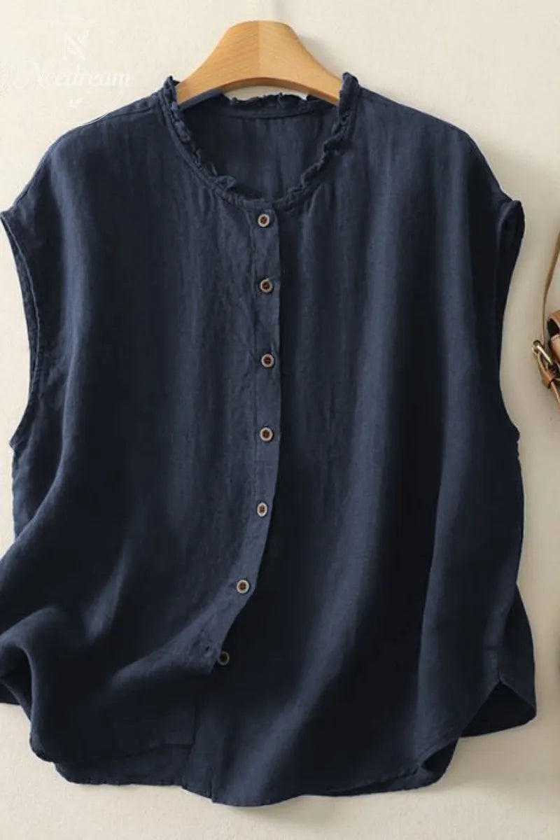 Cotton And Linen Lace Collar Button Cardigan Top