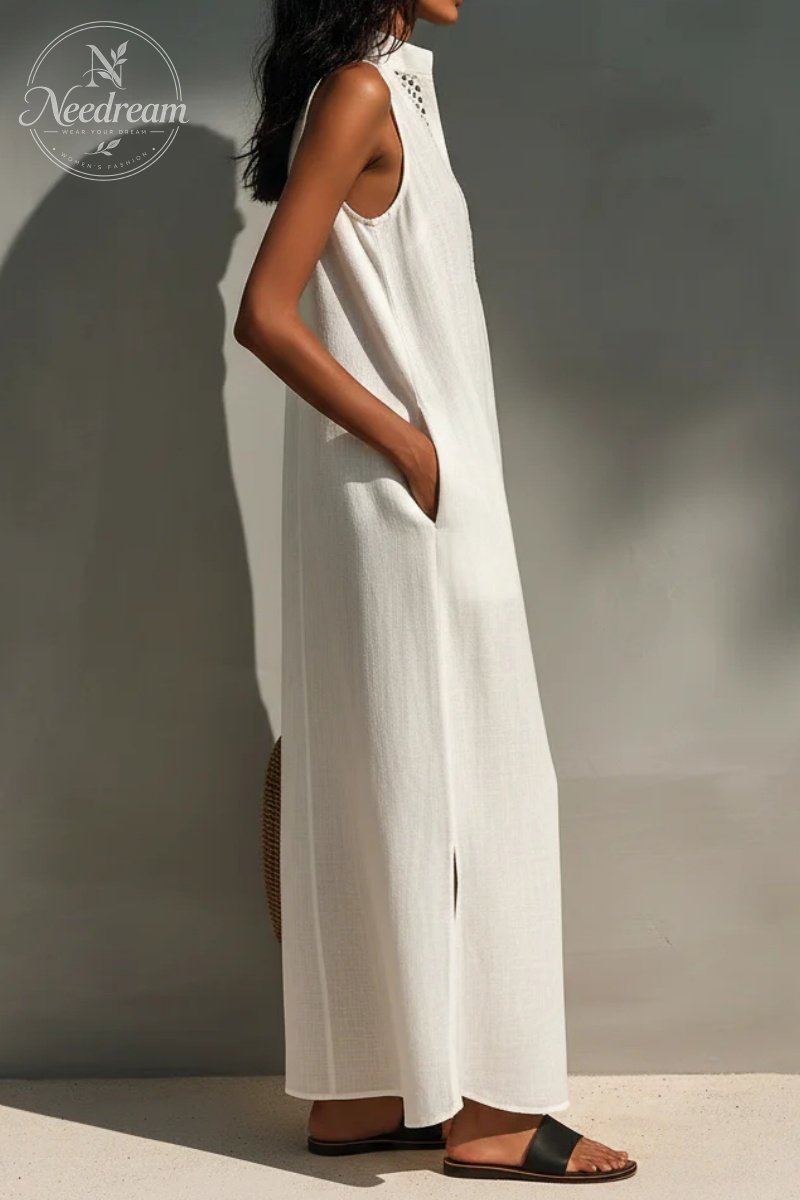 Women's Minimalist Sleeveless Maxi Dress With Cutout Neckline