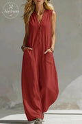 Women'S Sleeveless Wide-Leg Jumpsuit With Pockets