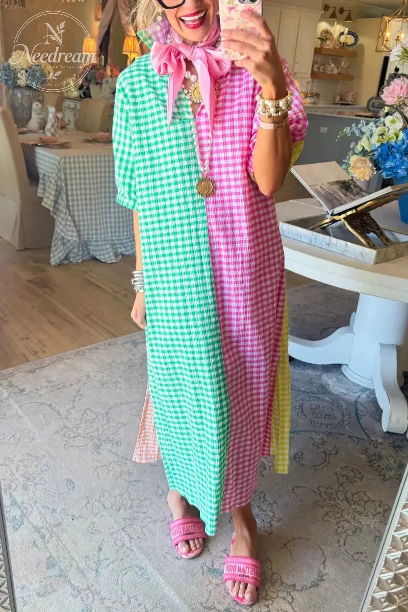 Multi Gingham Midi Dress