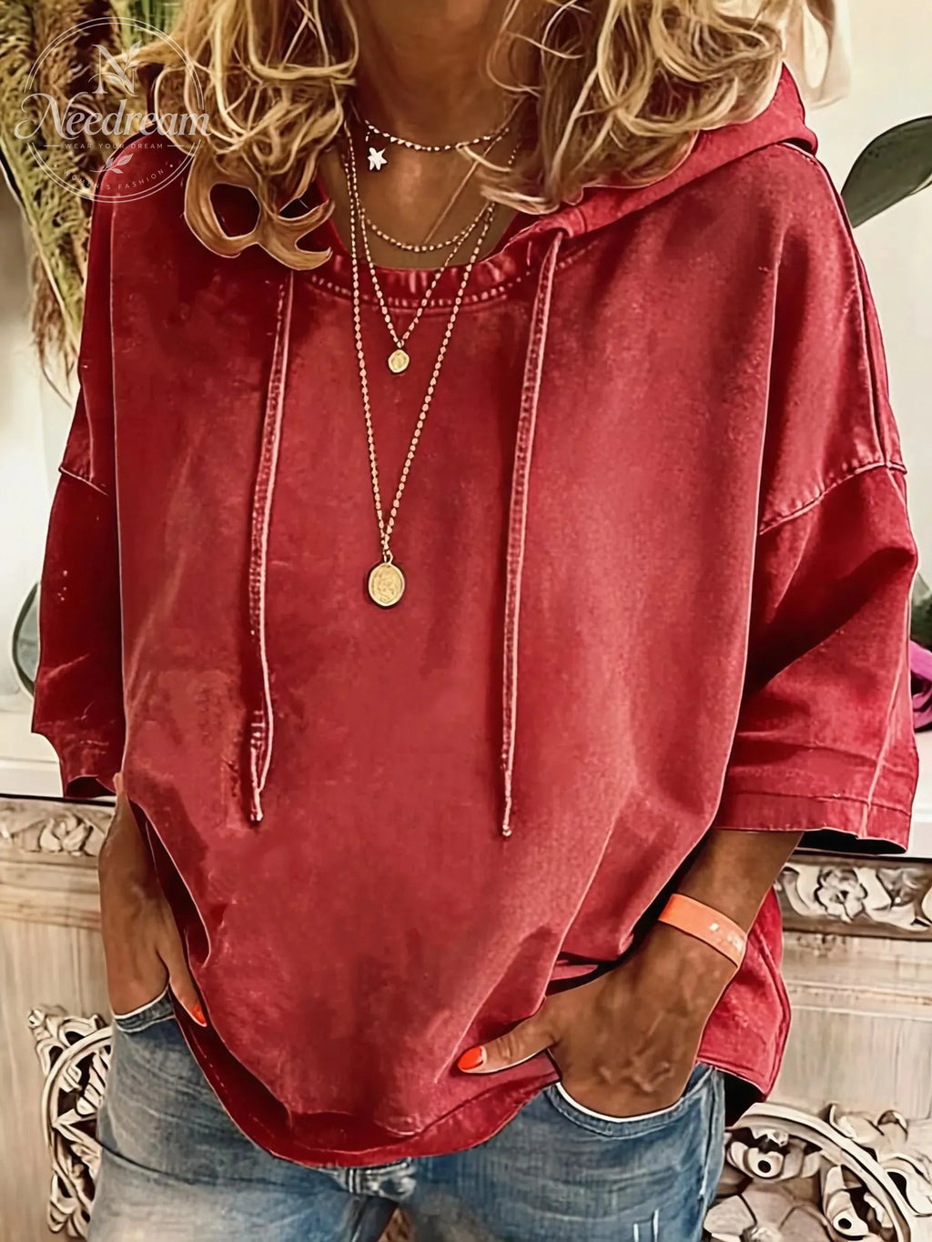 Women'S Vintage Distressed Washed Oversized Hoodie