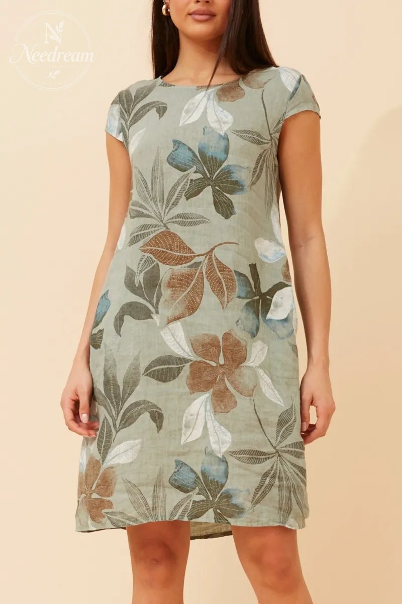 Sisley Leaf Print Linen Dress