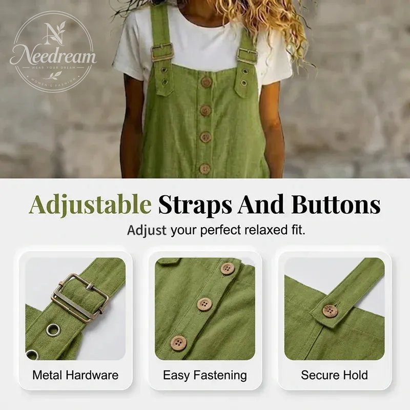 👖 LIMITED TIME 50% OFF! 🌿 Women's Casual Loose Fit Overalls – Button Front, Deep Pockets, Relaxed Style 🍃