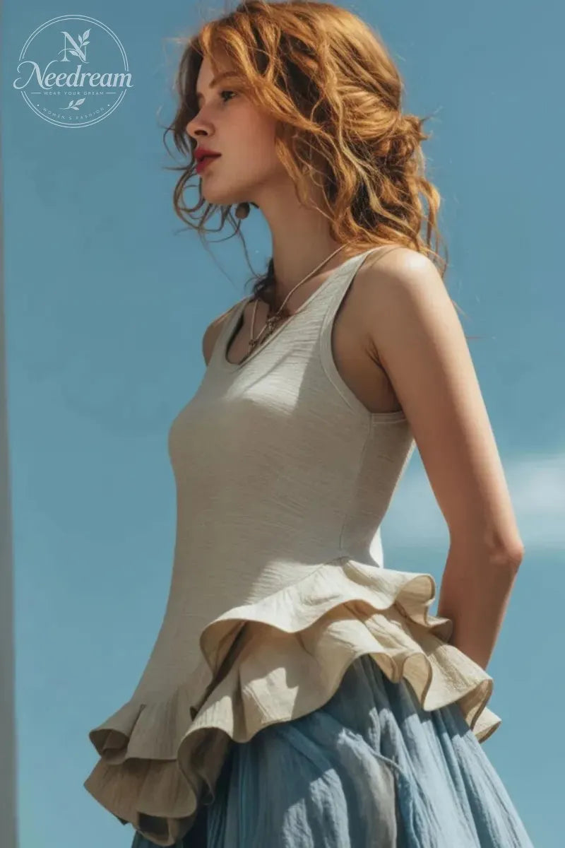 Women's Fashion Sleeveless Ruffled Hem Top