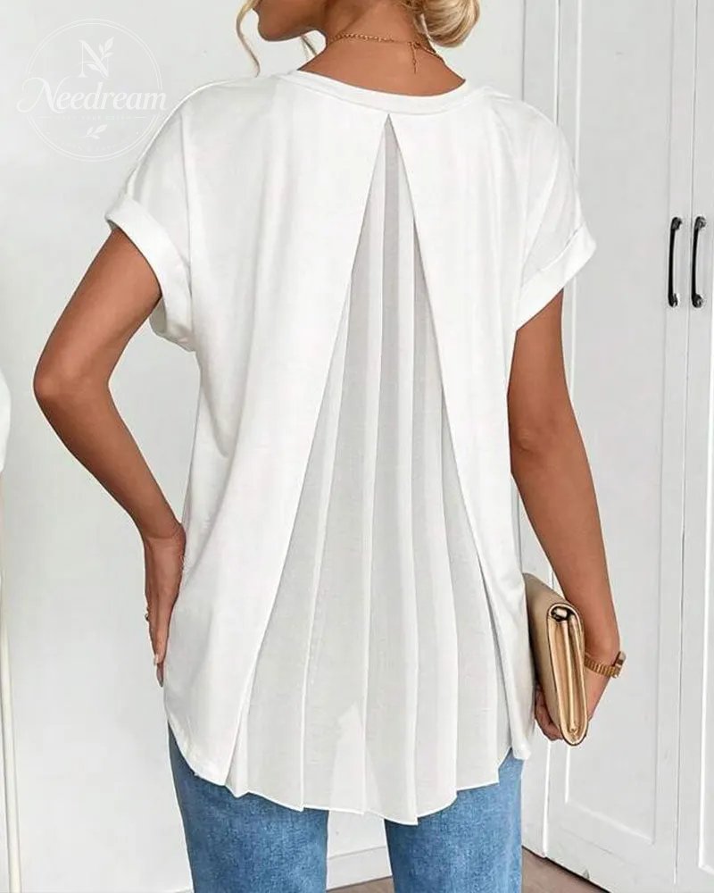 Flowy V-Neck Top With Pleats At The Back