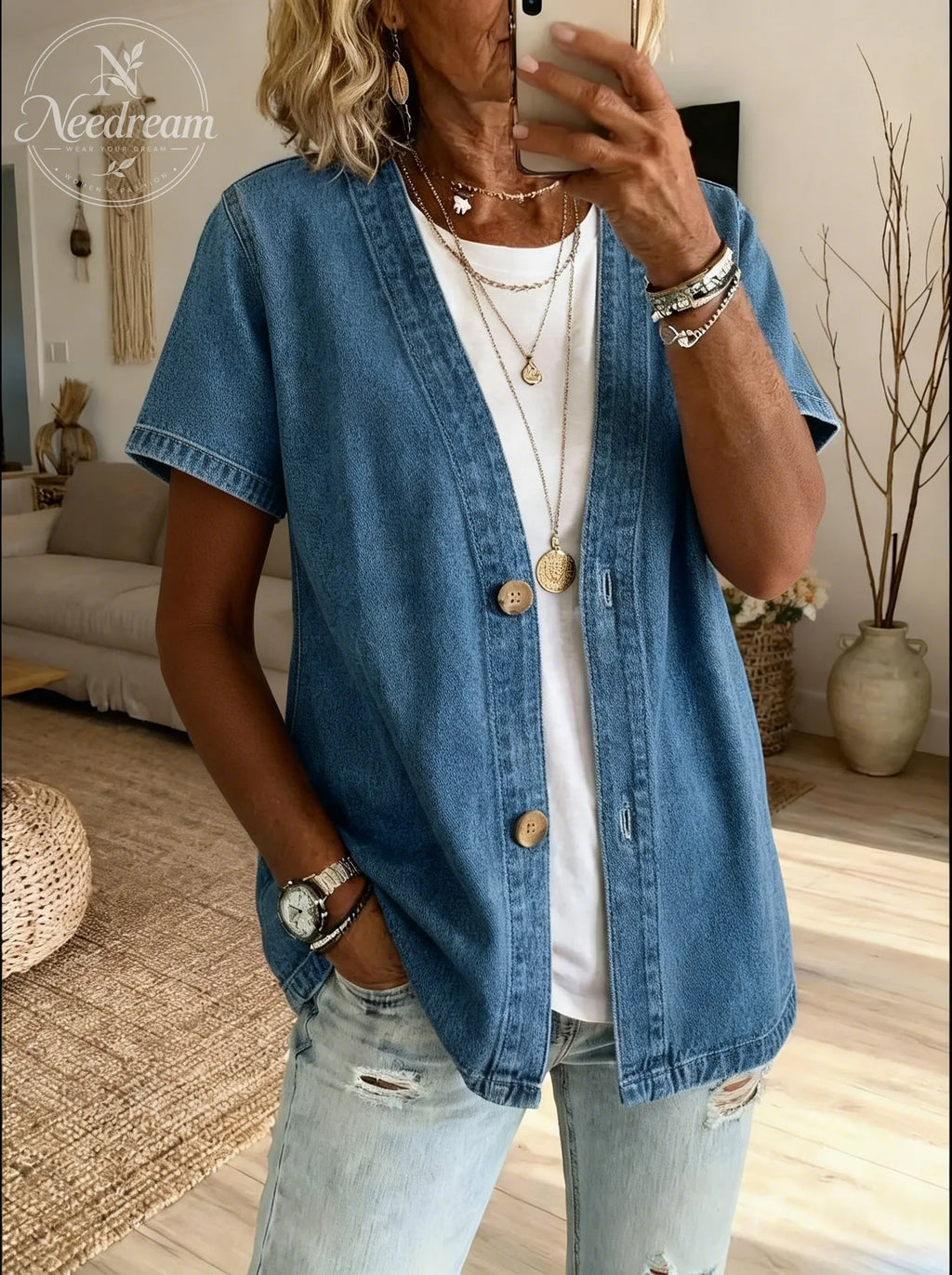 Women'S Classic Short-Sleeved Denim Jacket