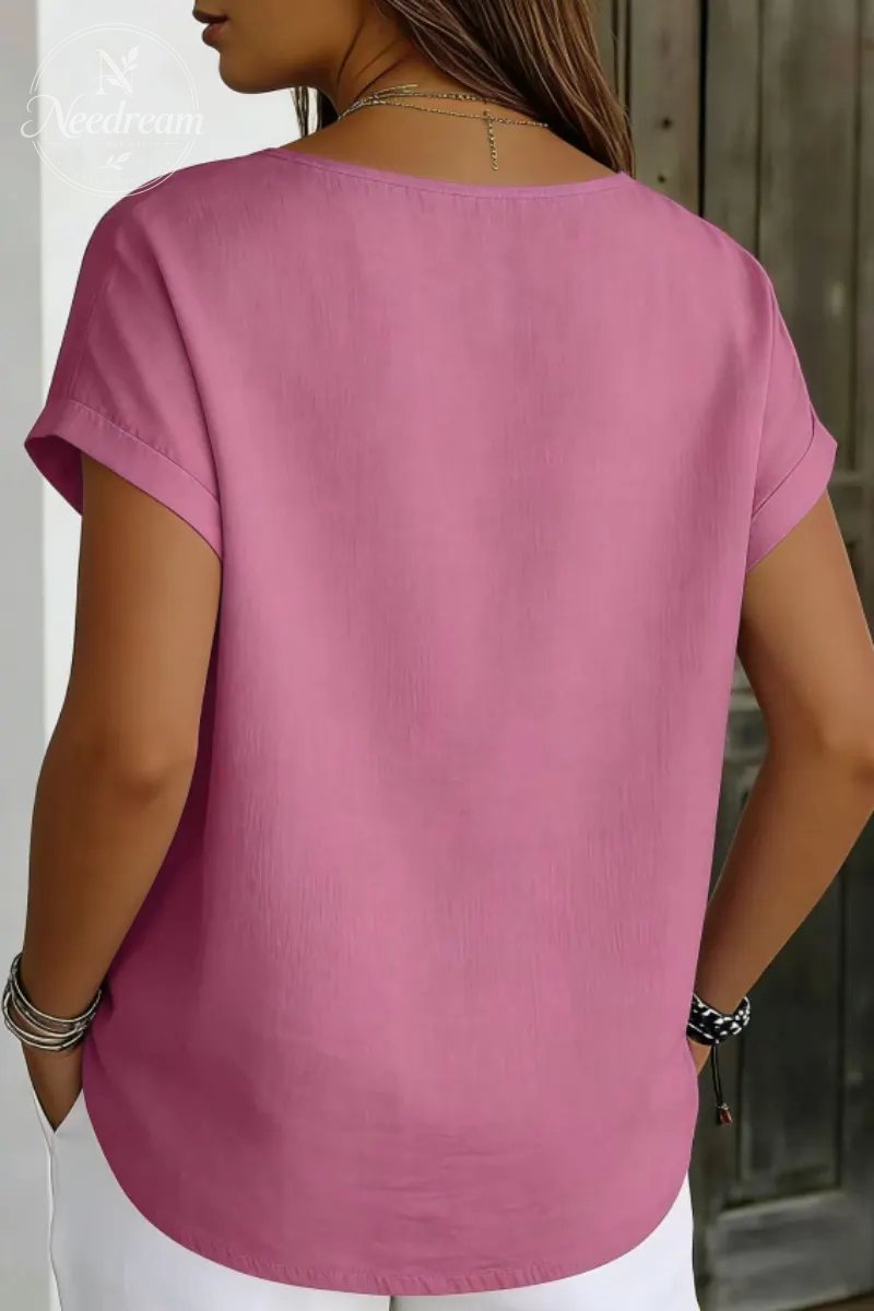 Decor Button Short Sleeve Blouse