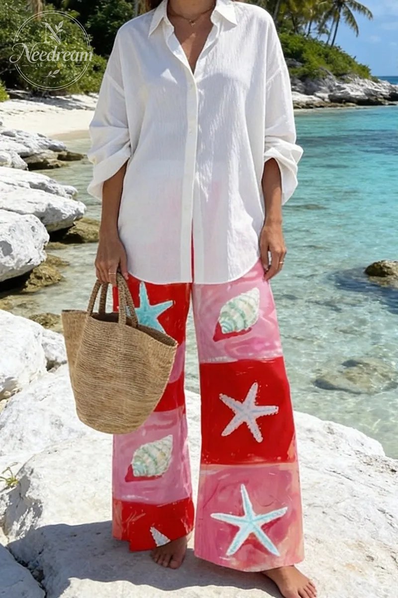 Conch Starfish Printed Casual Trousers
