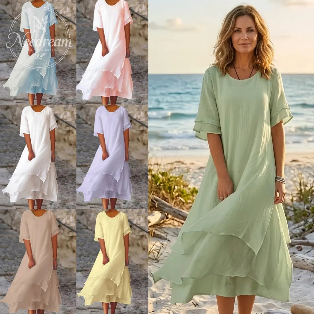 Women'S Round Neck Irregular Hem Midi Dress