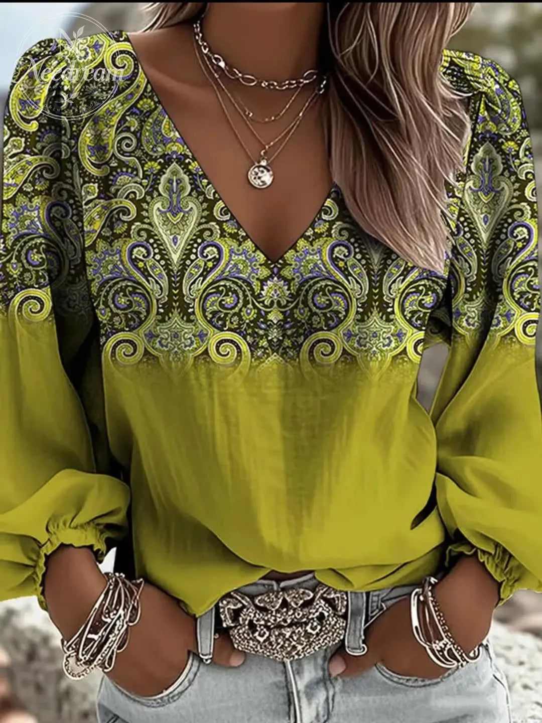 Women's Floral Paisley Pattern Fashion Casual Blouse