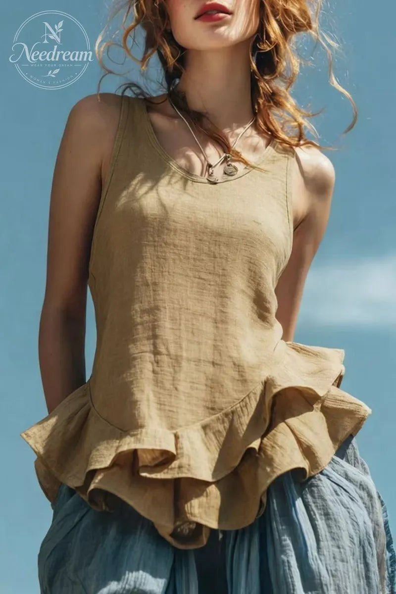 Women's Fashion Sleeveless Ruffled Hem Top