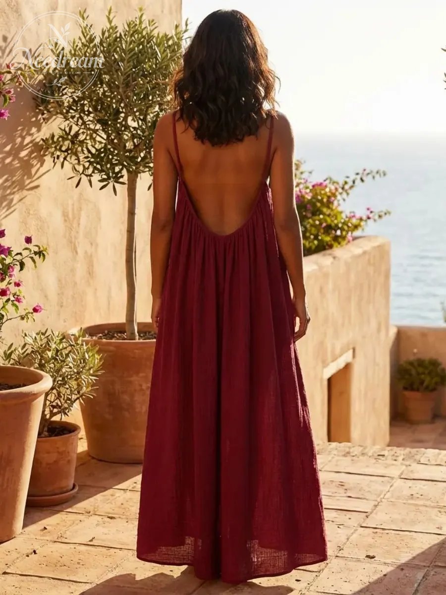 Women'S Solid-Color Camisole Loungewear, Elegant Sleeveless Maxi Dress