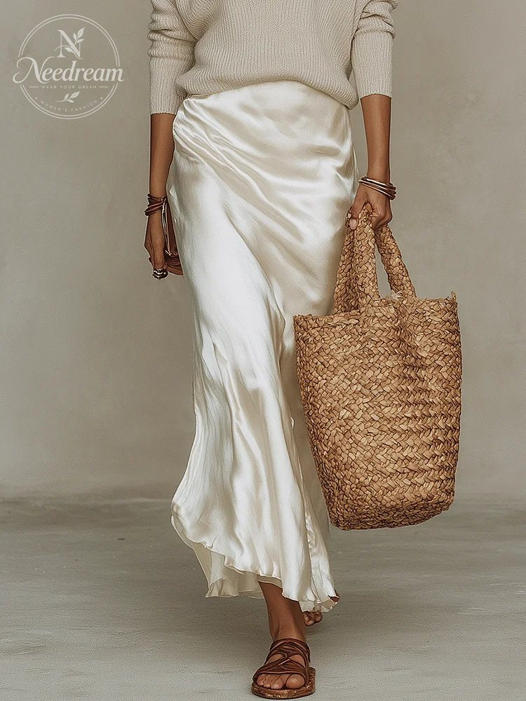 Effortless Ivory Knit & Satin Midi Ensemble