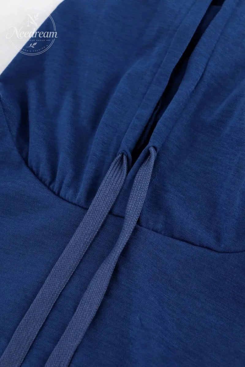 Women's Plain Drawstring Hooded Tank Dress, Casual Basic Pocket Sleeveless Dress