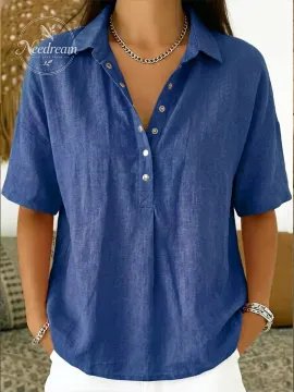 Women’s Cotton Linen Polo Shirt – Casual Short Sleeve Summer Top
