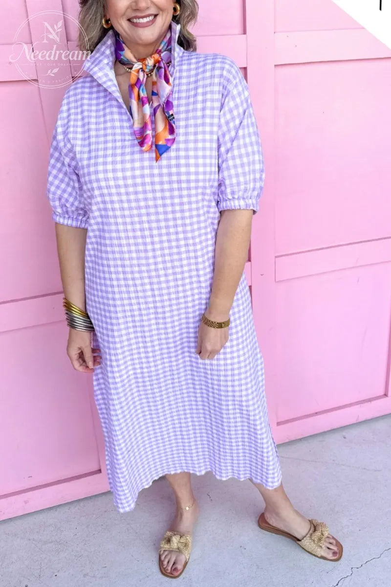 Blakely Dress - Purple Gingham