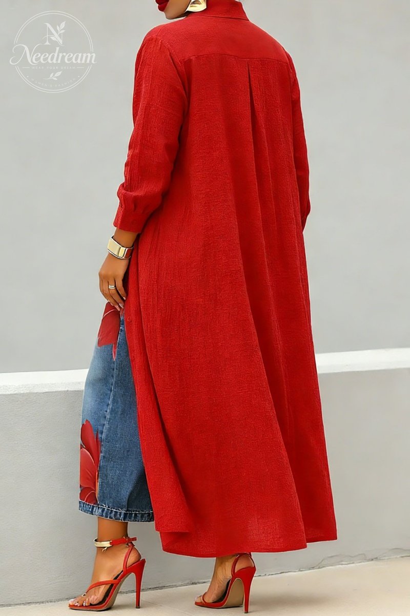 Casual Linen And Cotton Shirt Dress
