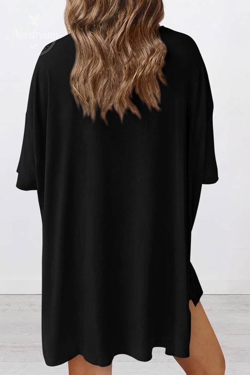 Women 2 Piece Outfits Crew Neck Oversized Tshirts and Biker Shorts with Pocket Matching Lounge Sets