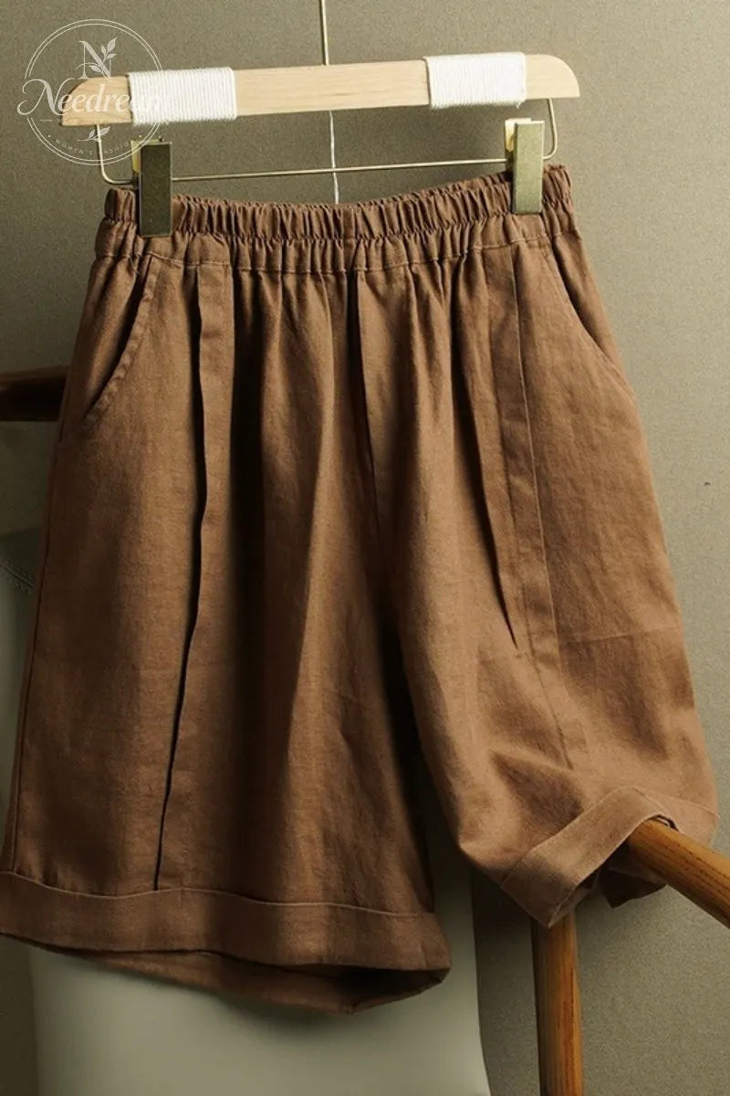 High-Waisted, Straight-Leg Cotton And Linen Shorts