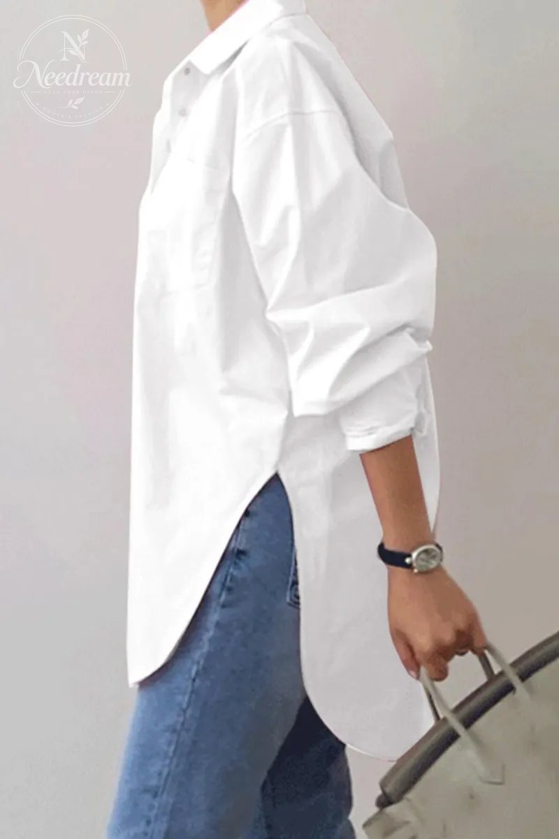 Women's Plain Button Front Drop Shoulder Shirt Blouse