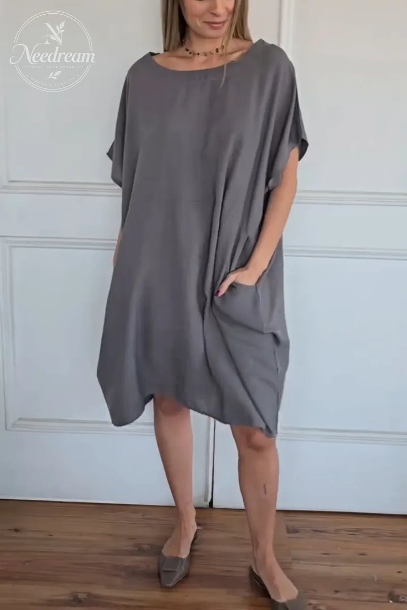 Solid Midi Dress With Short Sleeves