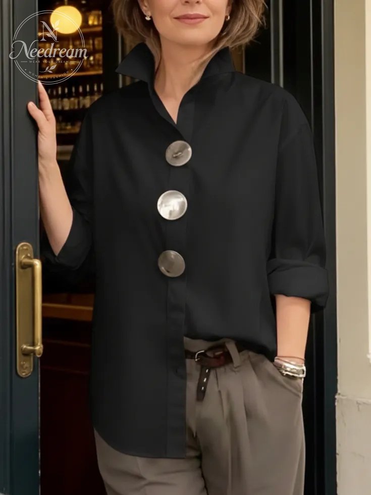 Elegant Stand-collar Metal Buttons Blouse