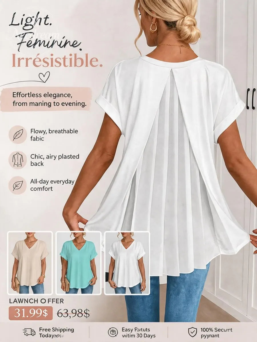 Flowy V-Neck Top With Pleats At The Back