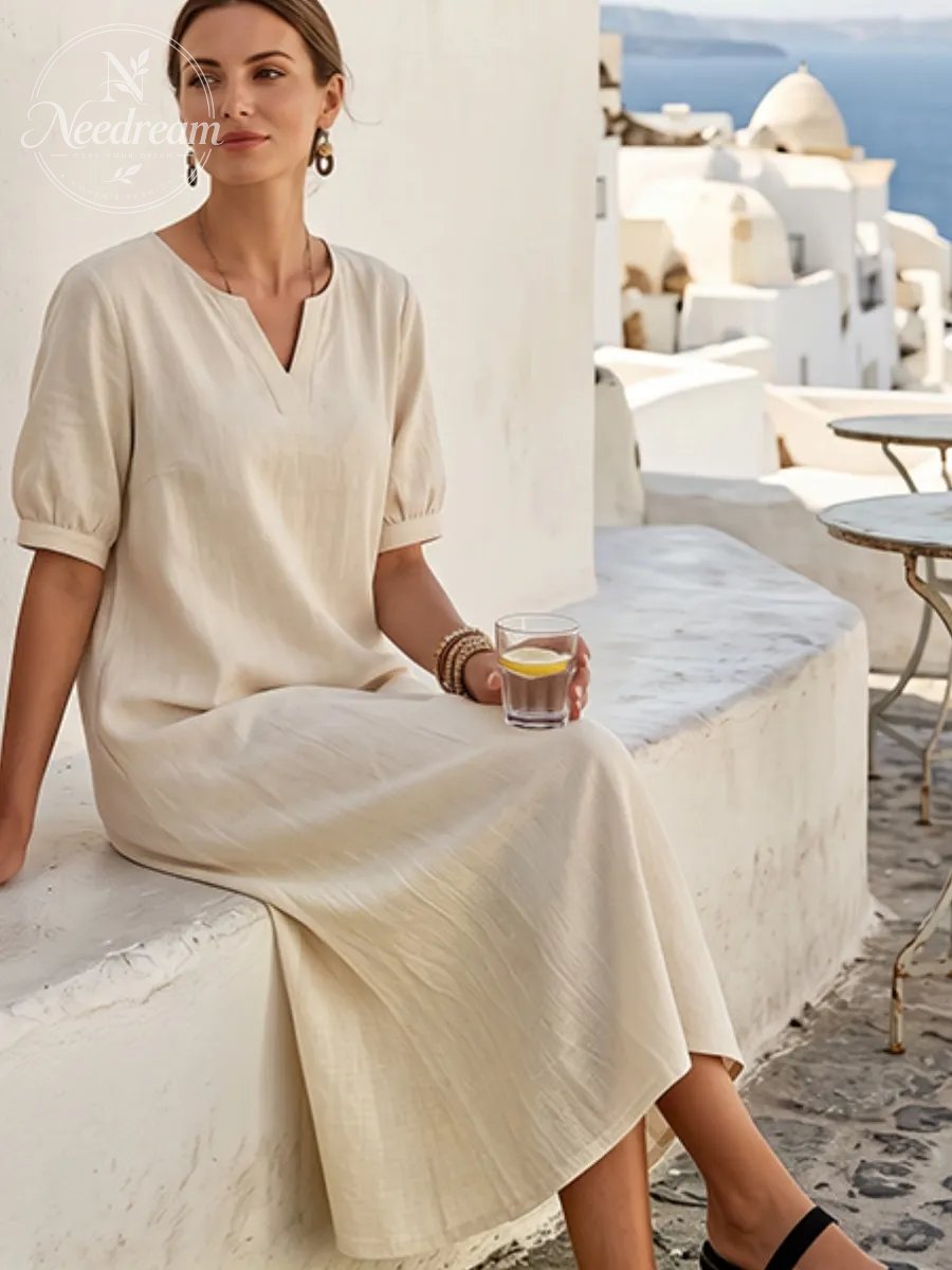 Women's Loose Fit V-Neck Dress with Side Slit