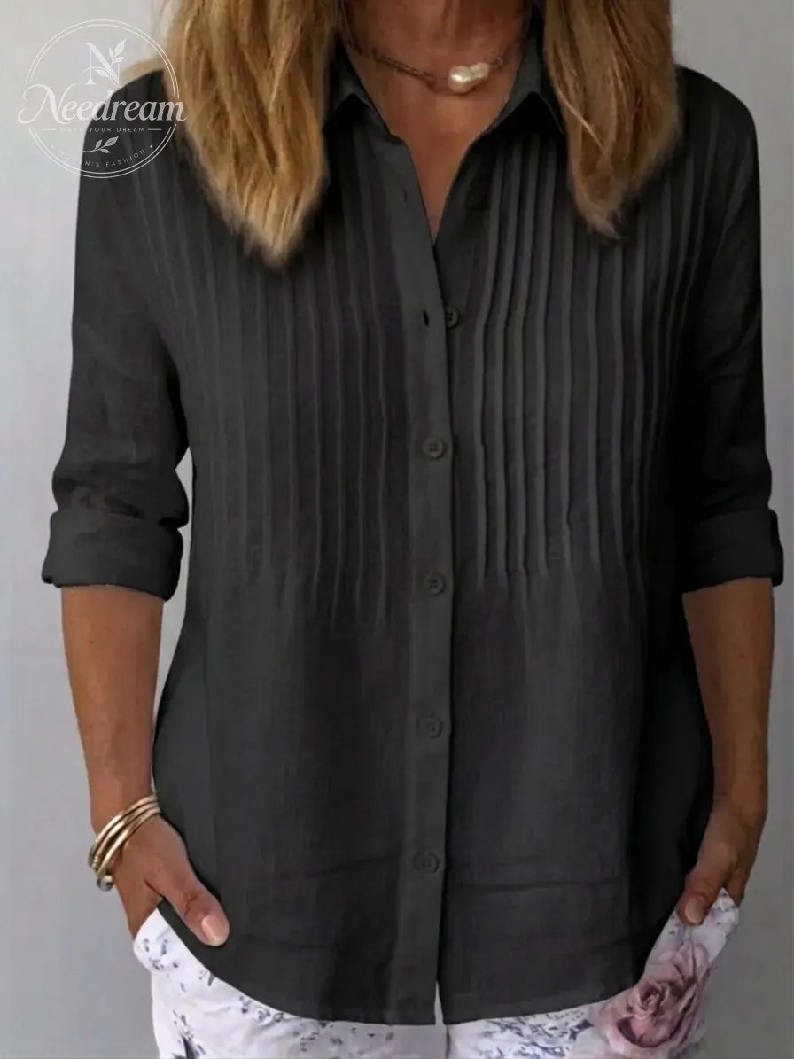 🔥CLEARANCE SALE🔥Women's Solid-color Casual Pleated Cotton-linen Shirt